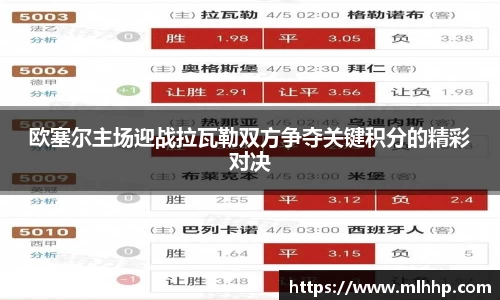 欧塞尔主场迎战拉瓦勒双方争夺关键积分的精彩对决